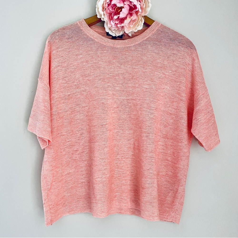Eileen Fisher Organic Linen Peach Round Neck Sweater XS Minimalist Coastal